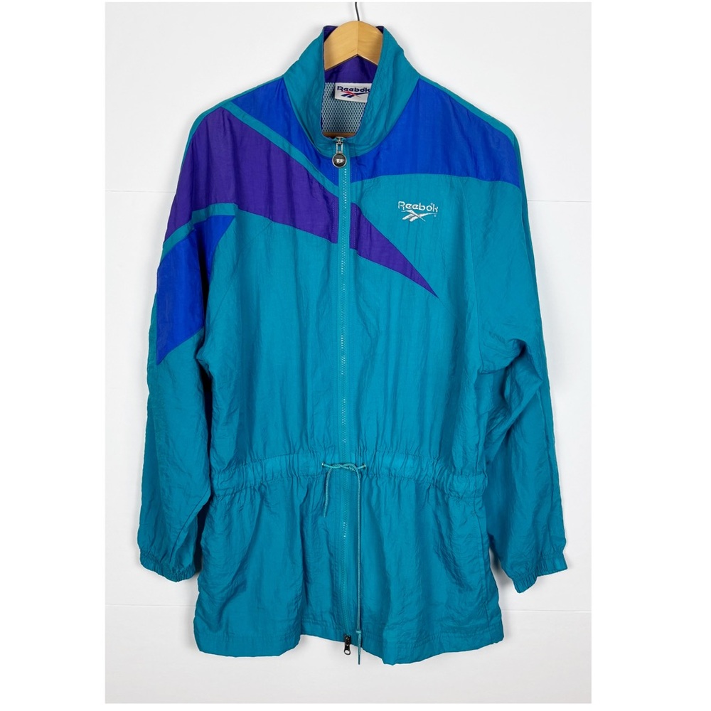 Vintage Reebok Windbreaker Jacket Women’s Size  Medium Zip Cinched Vented Nylon